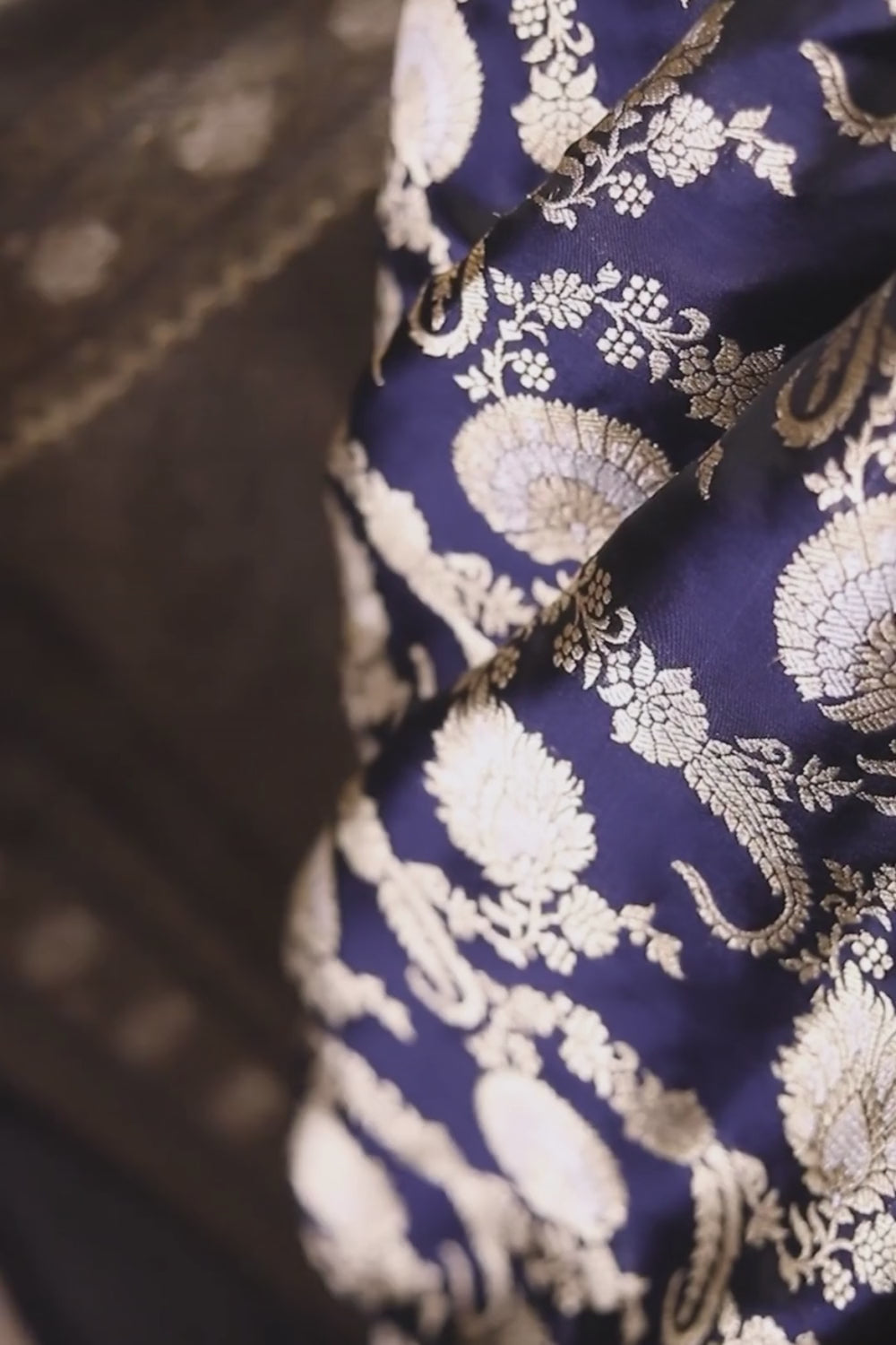 Reshma Arora in our handwoven vintage revival blue silk saree