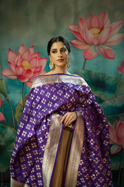 Handwoven purple booti silk dupatta