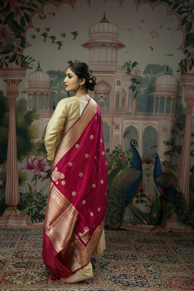 Handwoven pink silk dupatta