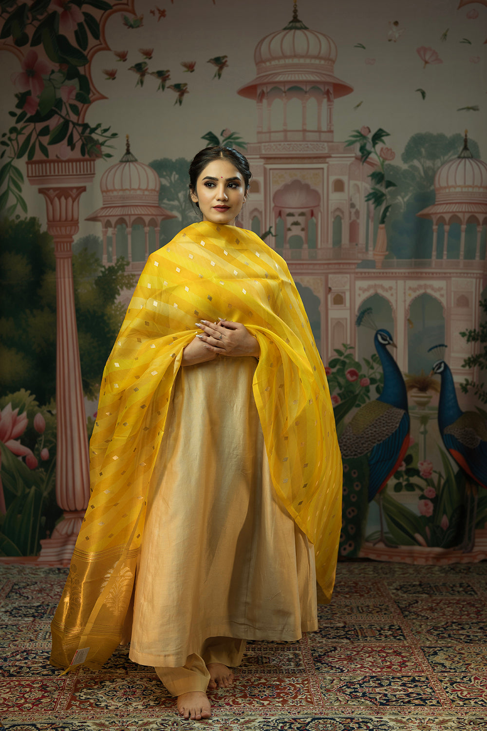 handwoven yellow organza dupatta