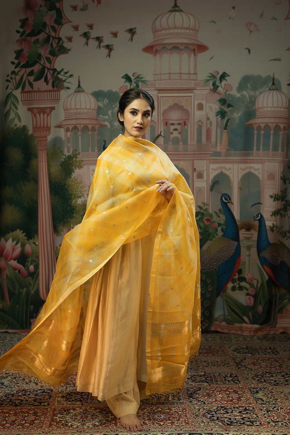 Handwoven yellow organza dupatta