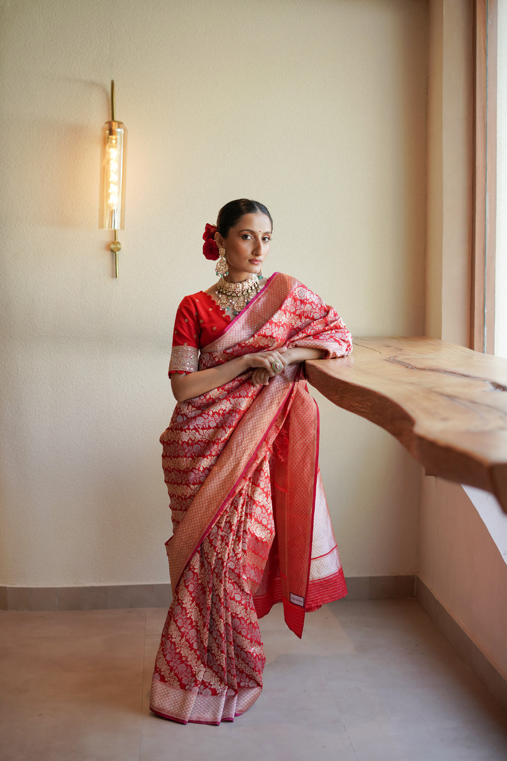 Handwoven 'sindoora' silk saree