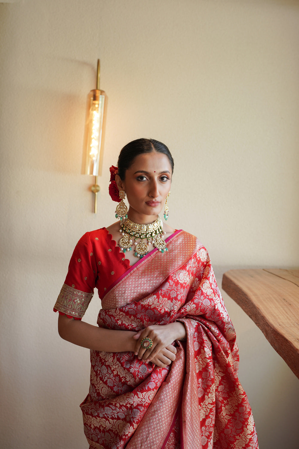 Handwoven 'sindoora' silk saree