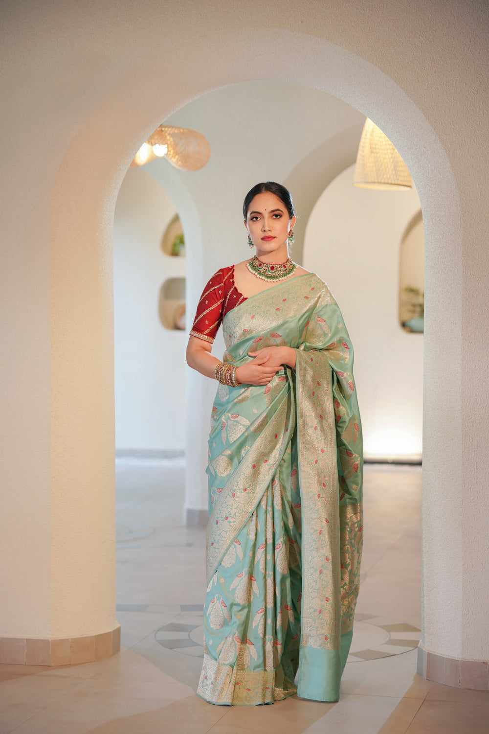 Handwoven 'morni' silk saree