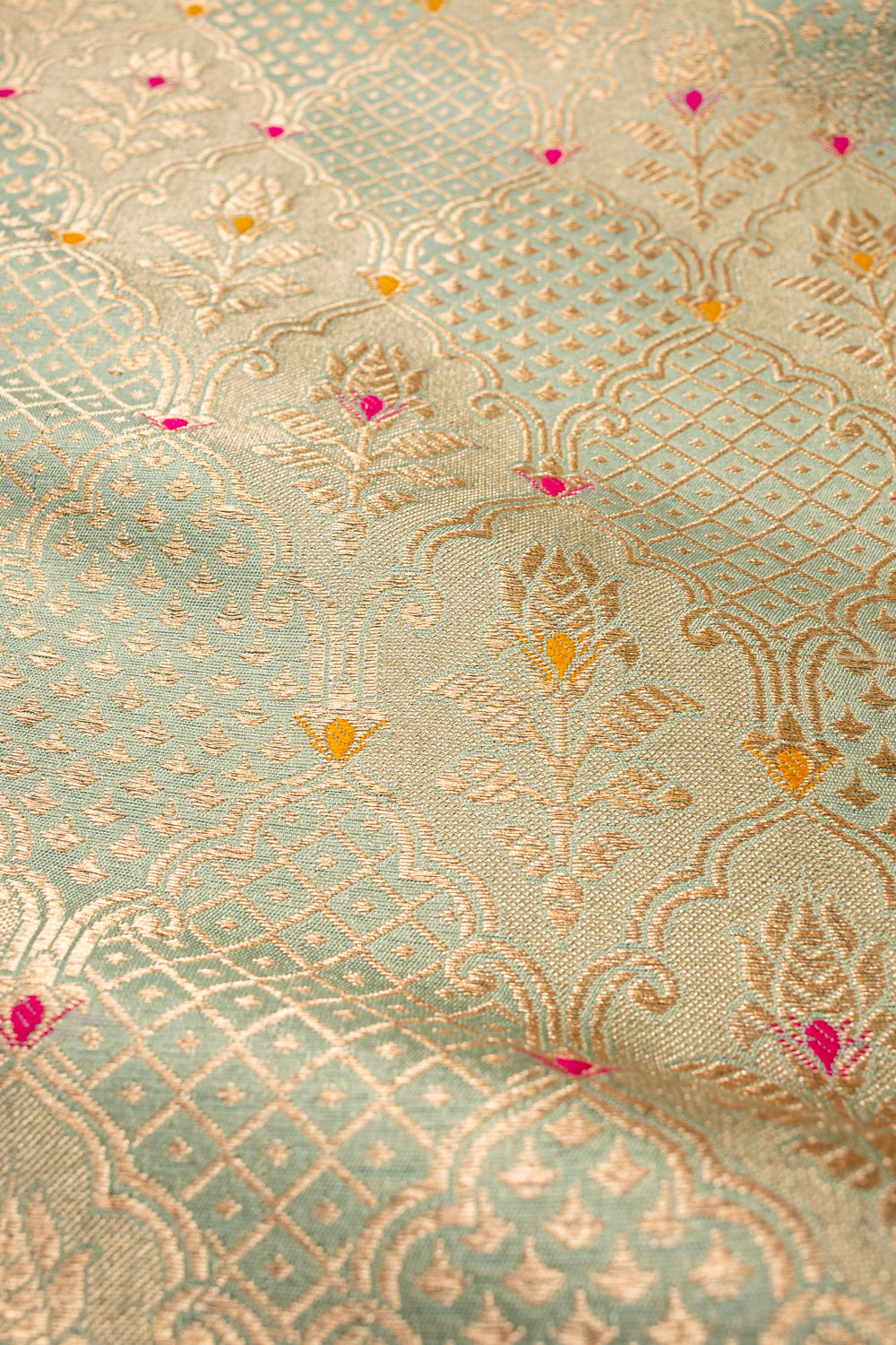 Handwoven aqua silk brocade fabric