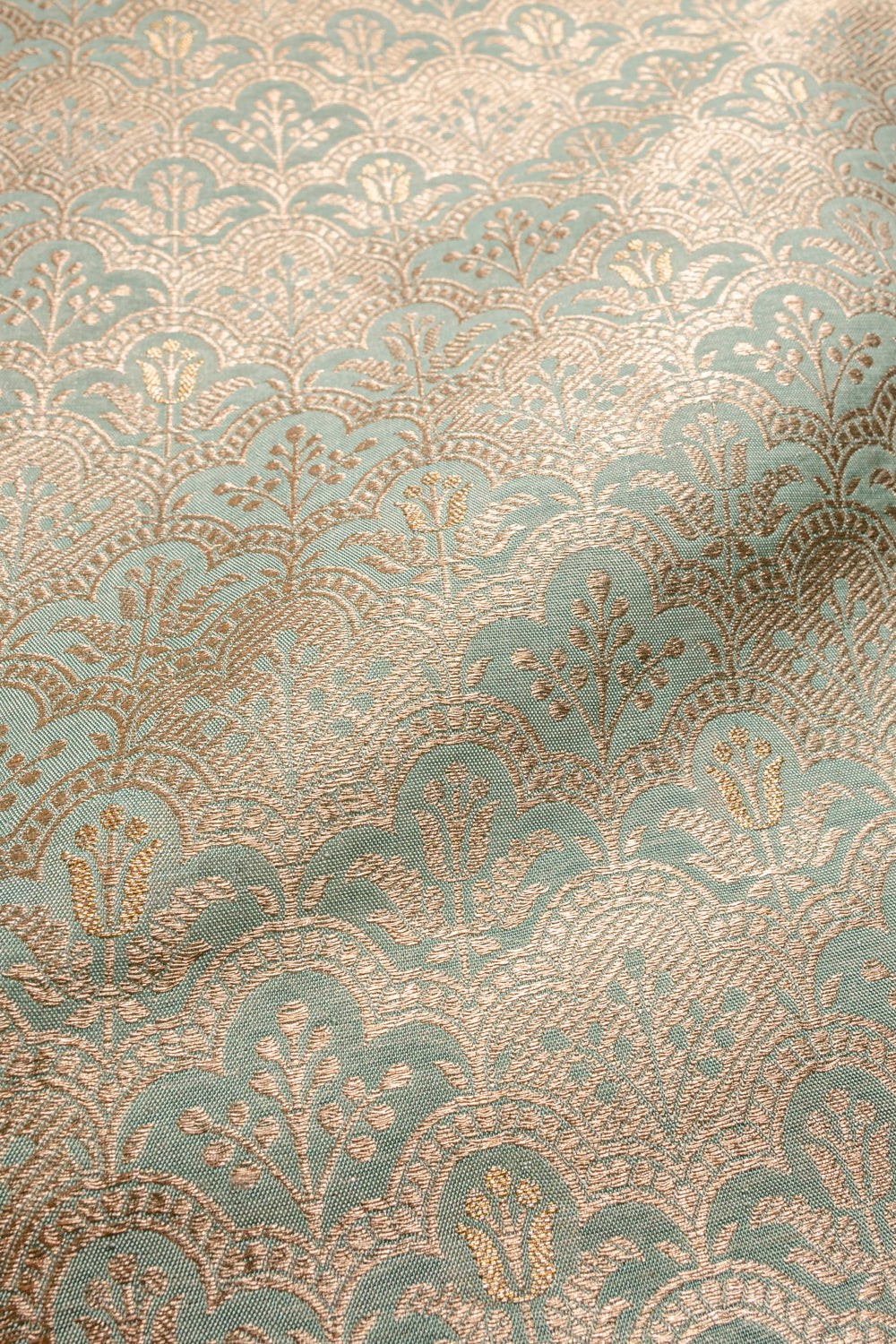 Handwoven aqua silk brocade fabric