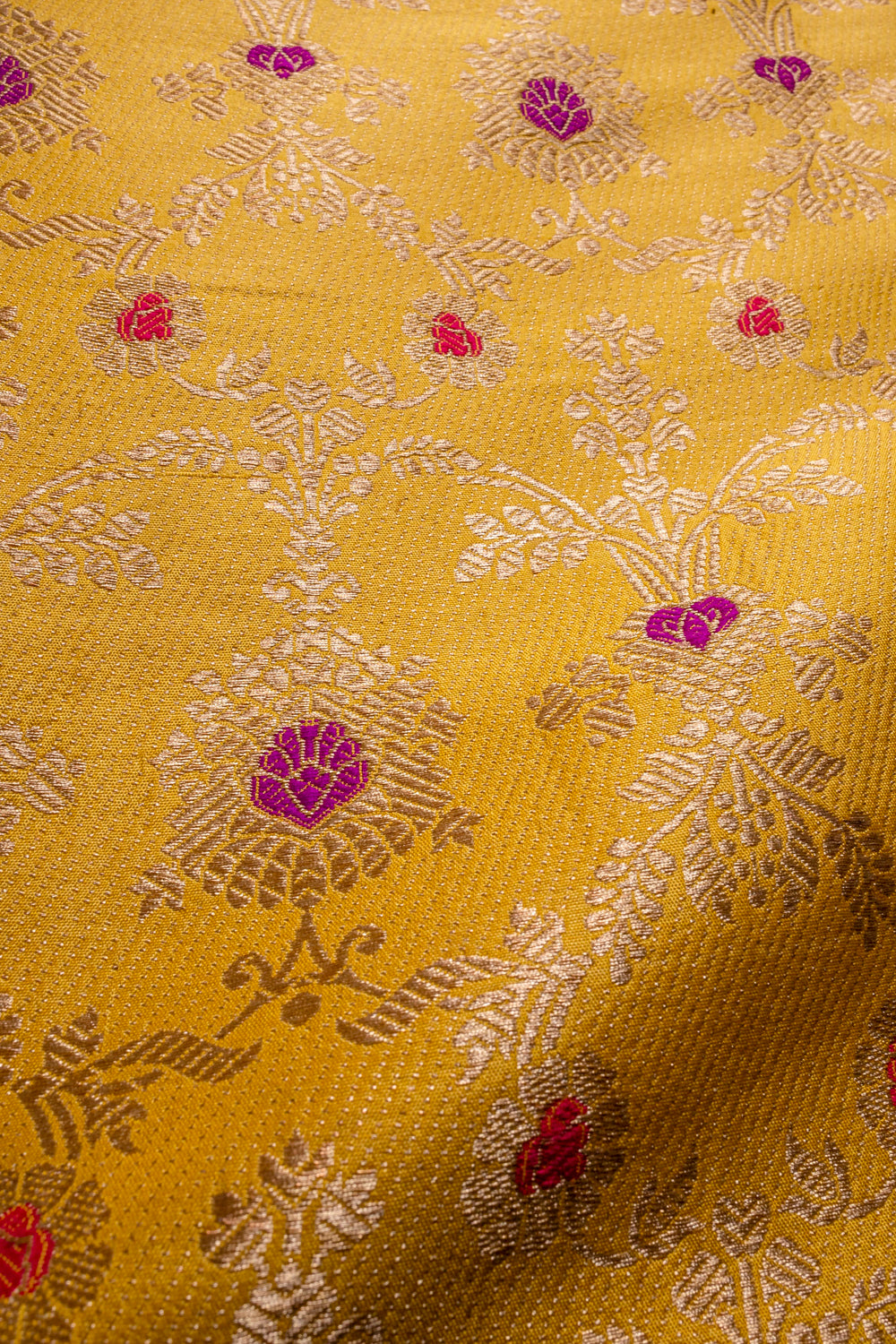 Handwoven yellow silk brocade fabric