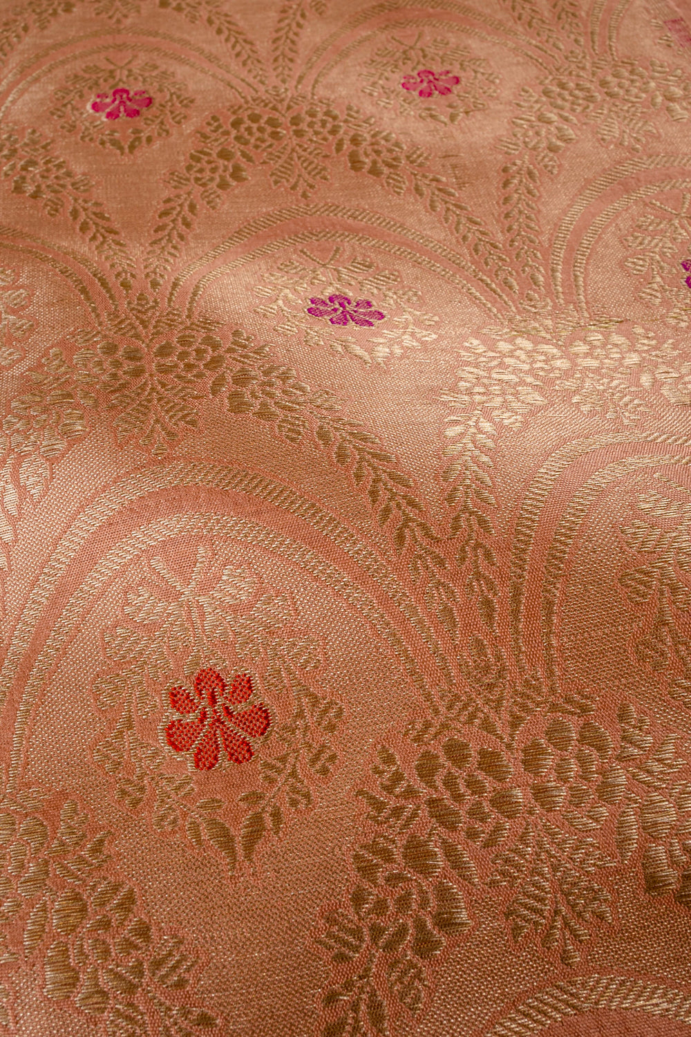 Handwoven peach silk brocade fabric