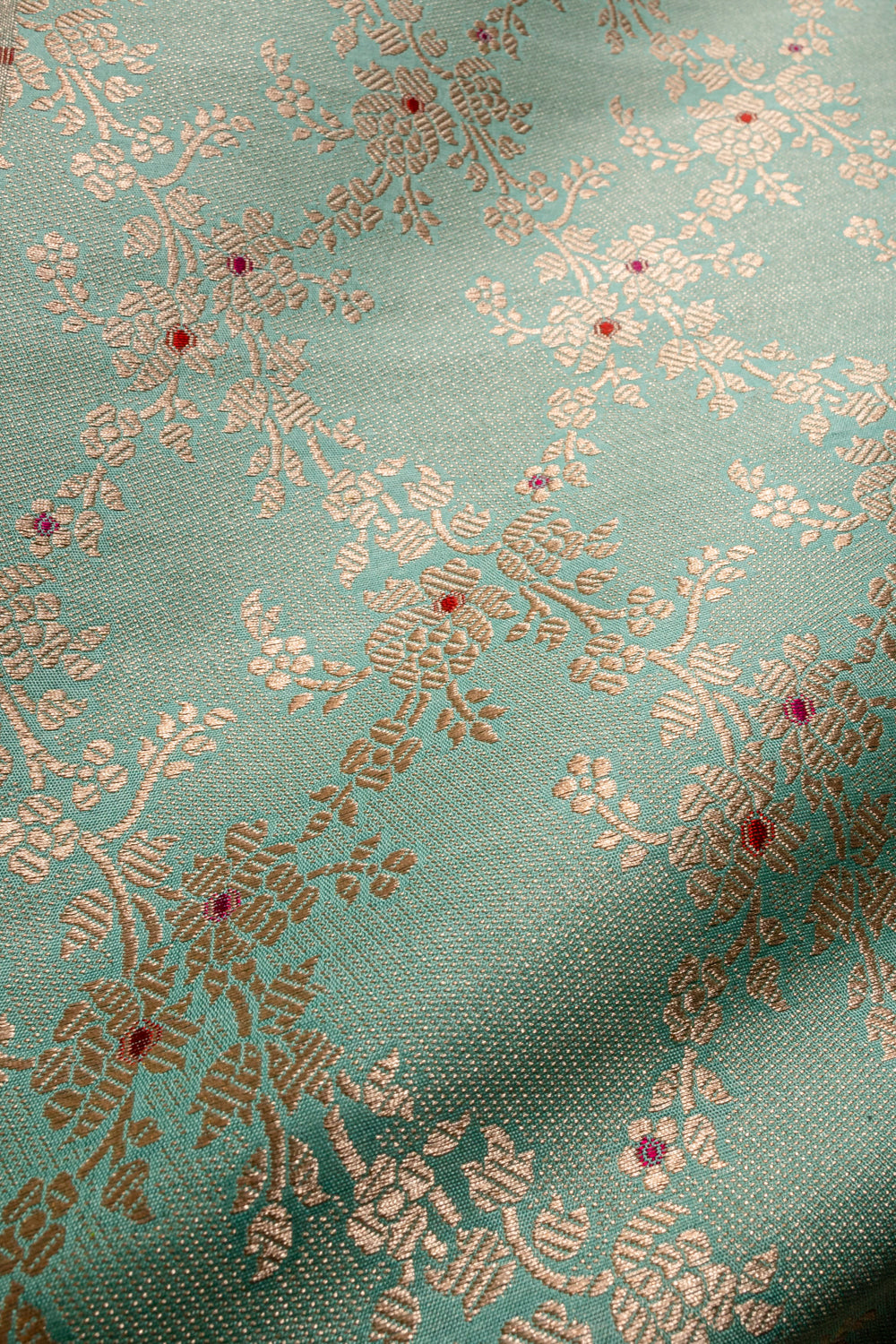 Handwoven feroza silk brocade fabric