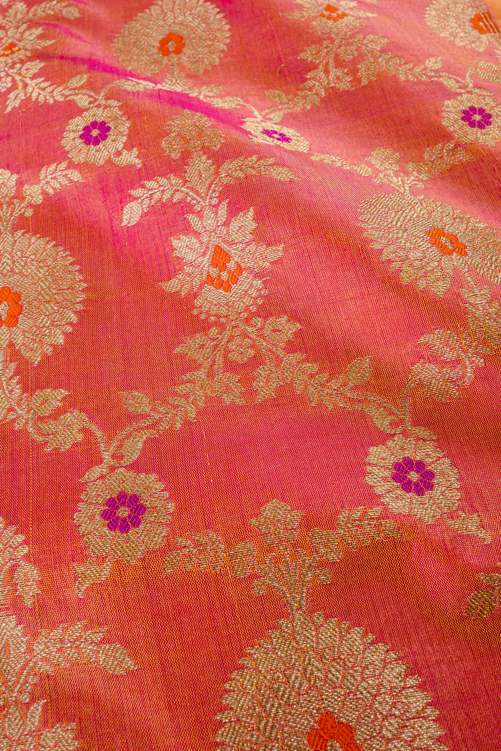 Handwoven shot orange silk brocade fabric