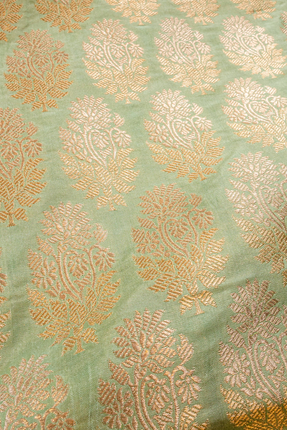 Handwoven mint green silk boota fabric