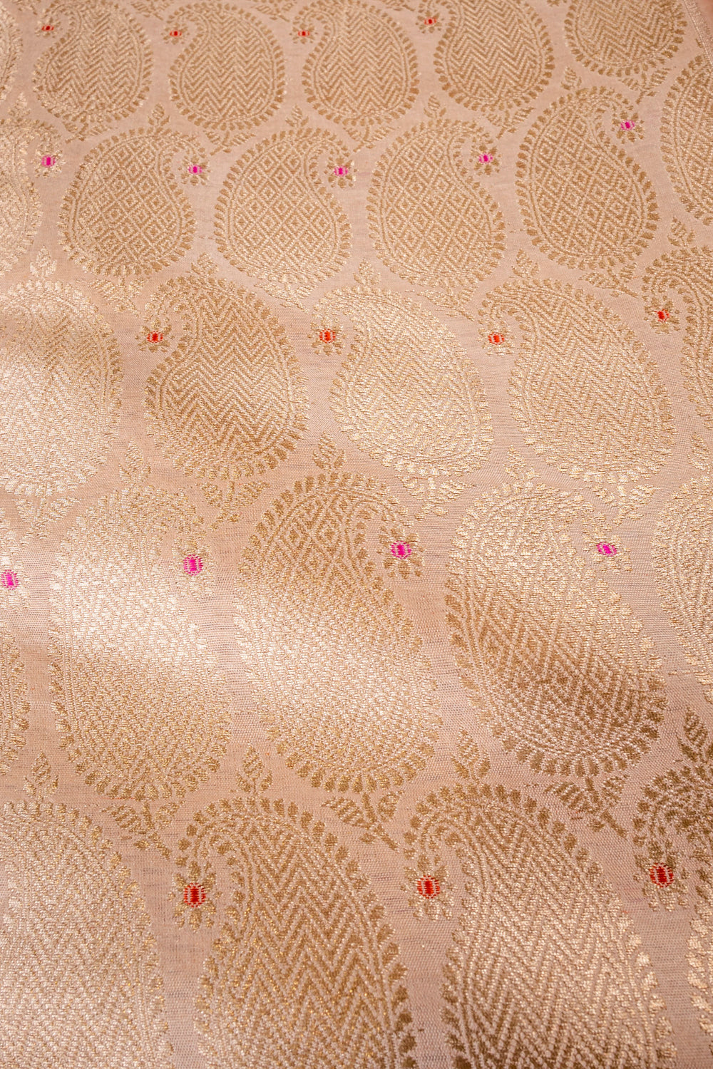 Handwoven powder pink silk brocade fabric