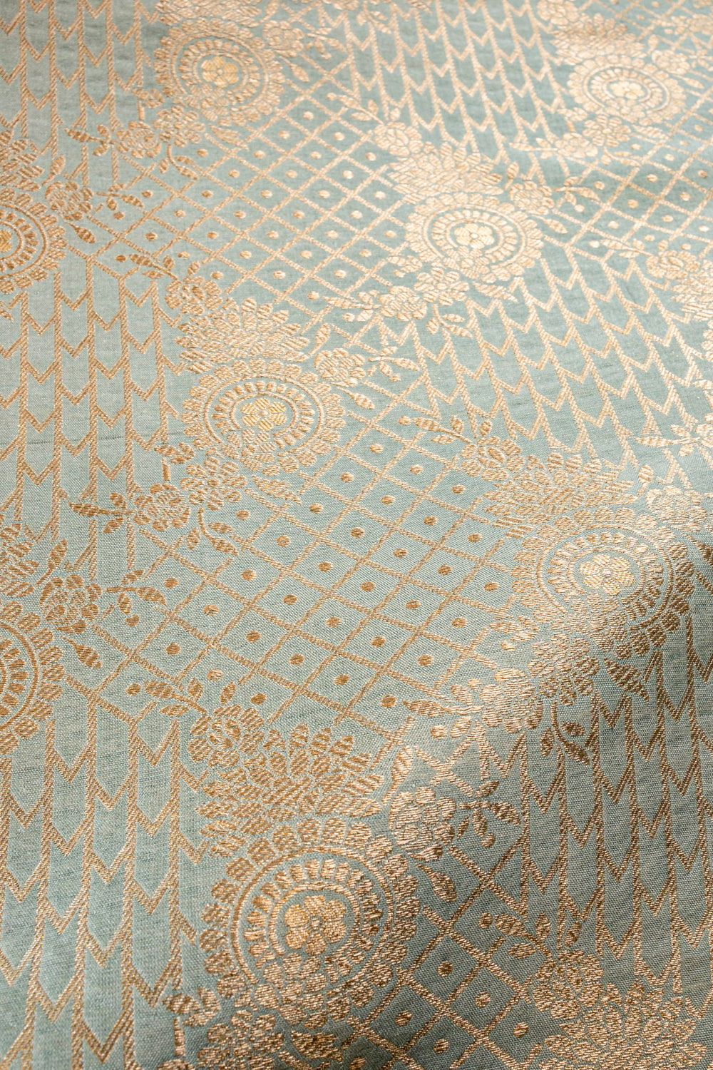 Handwoven powder blue silk brocade fabric