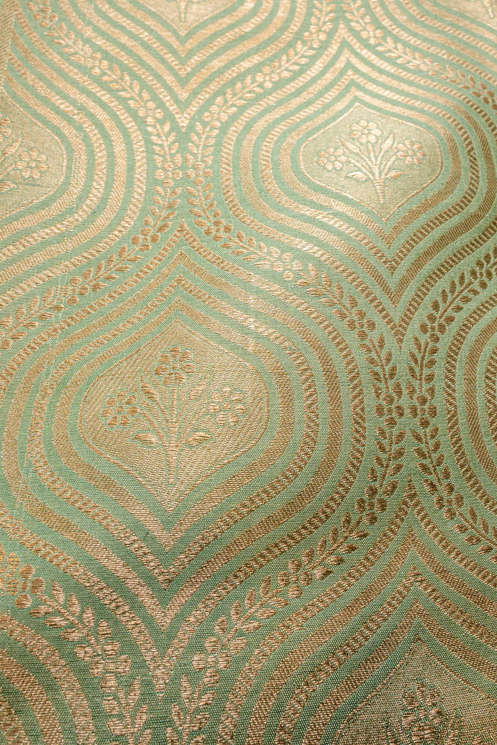 Handwoven mint green silk brocade fabrics