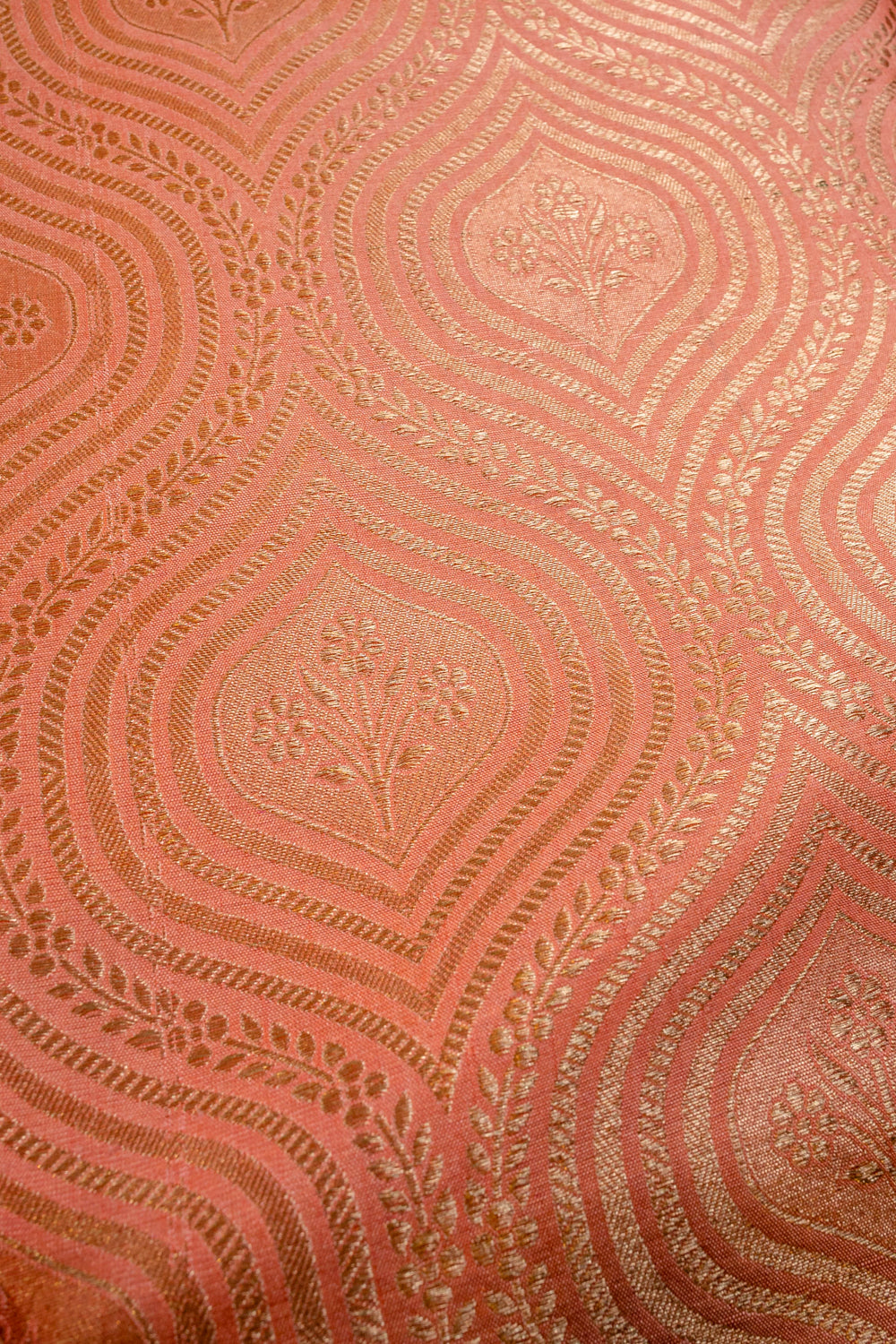 Handwoven peach silk brocade fabric