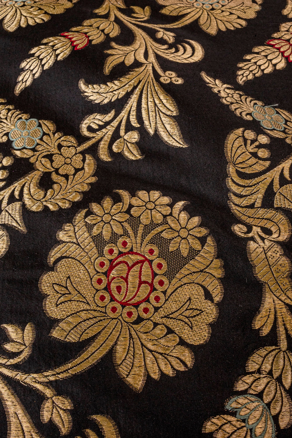 Handwoven black silk jangla fabric