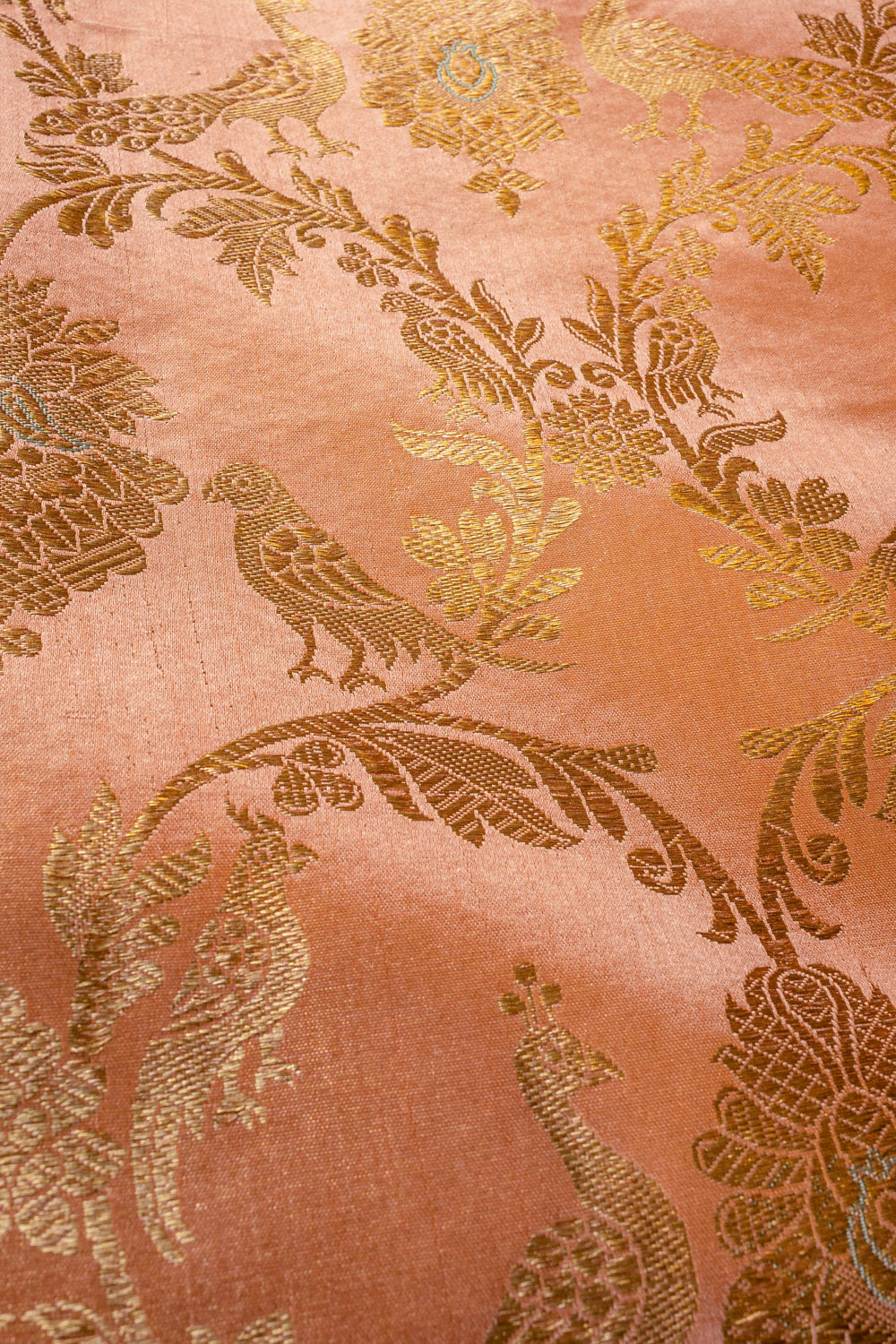 Handwoven blush satin silk shikargah fabric