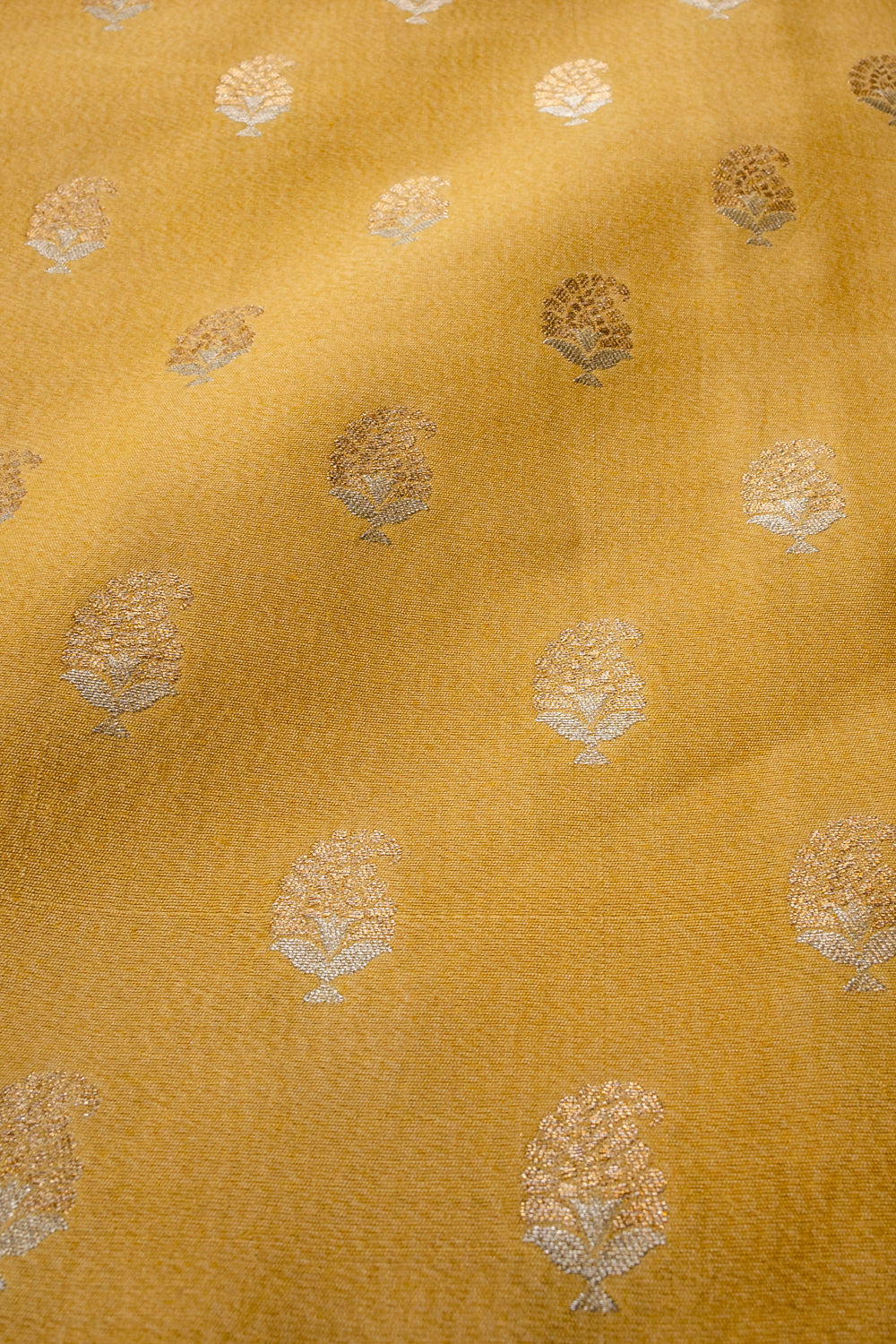 Handwoven yellow muga-georgette booti fabric