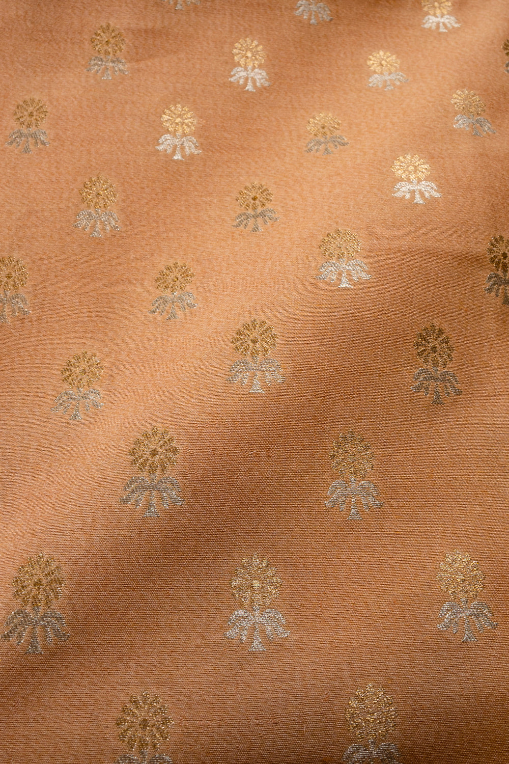 Handwoven peach muga-georgette booti fabric