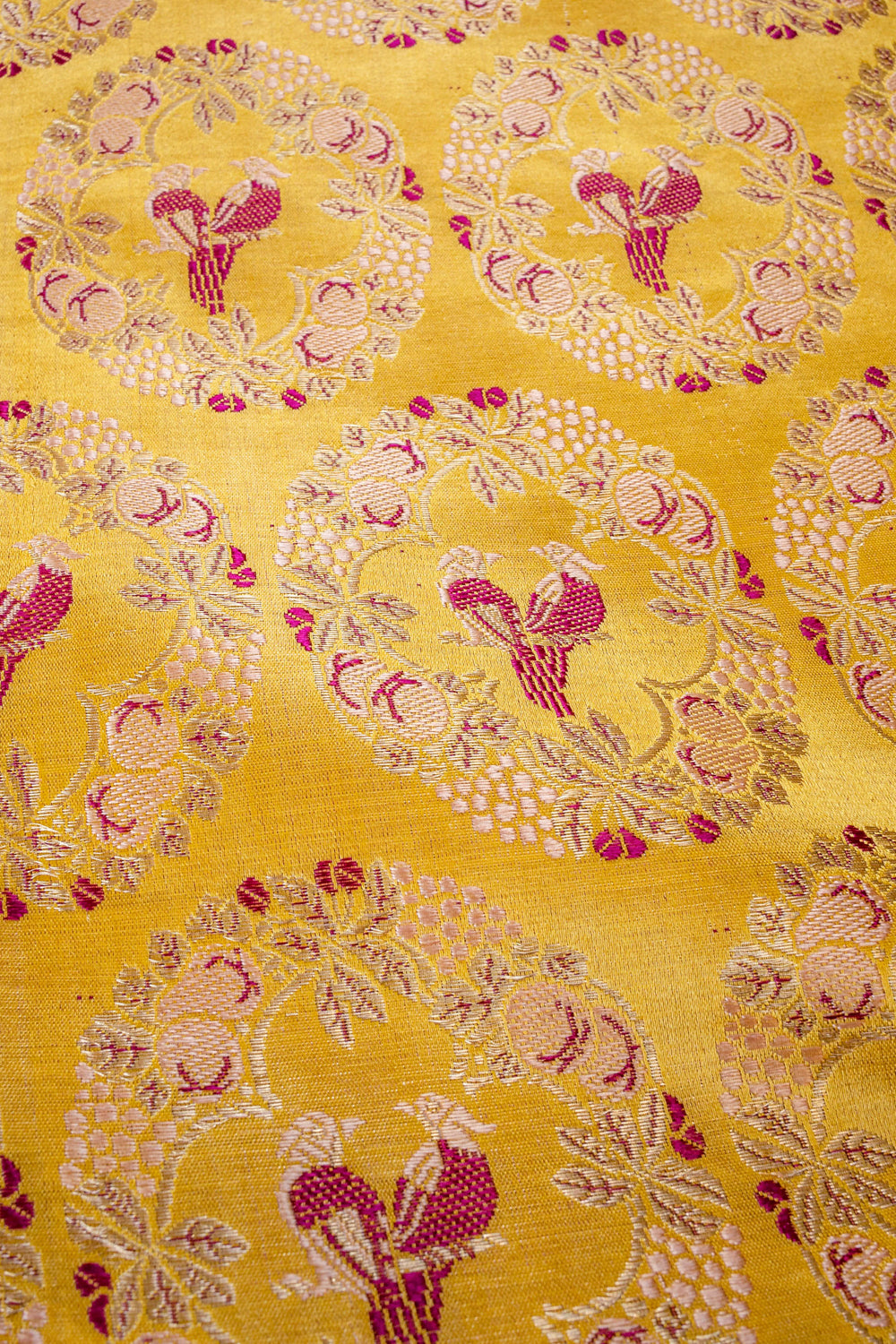 Handwoven yellow satin silk boota fabric