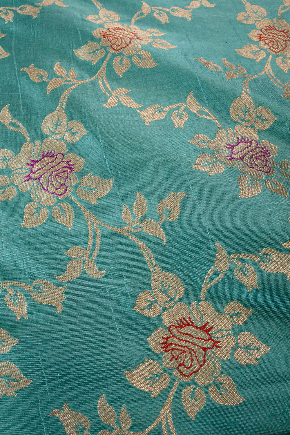 Handwoven turquoise blue silk jangla fabric