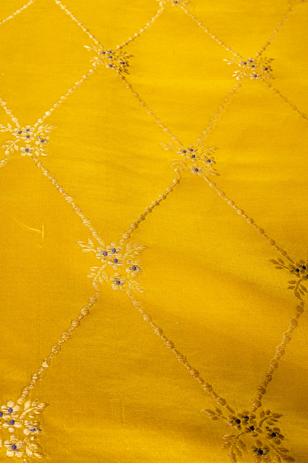 Handwoven yellow satin silk fabric