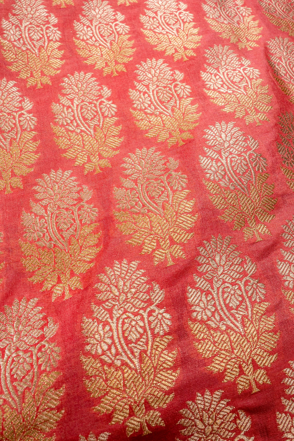 Handwoven coral silk boota fabric