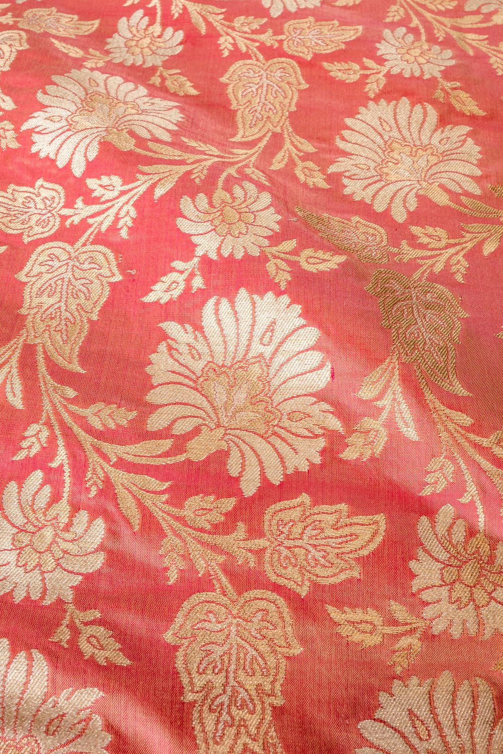 Handwoven coral silk jangla fabric