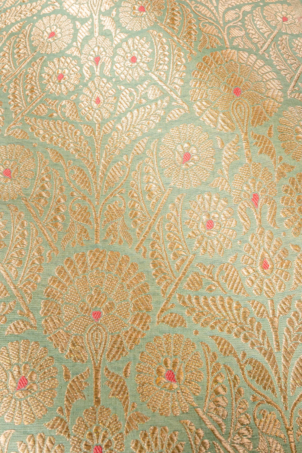 Handwoven light mint green silk brocade fabric