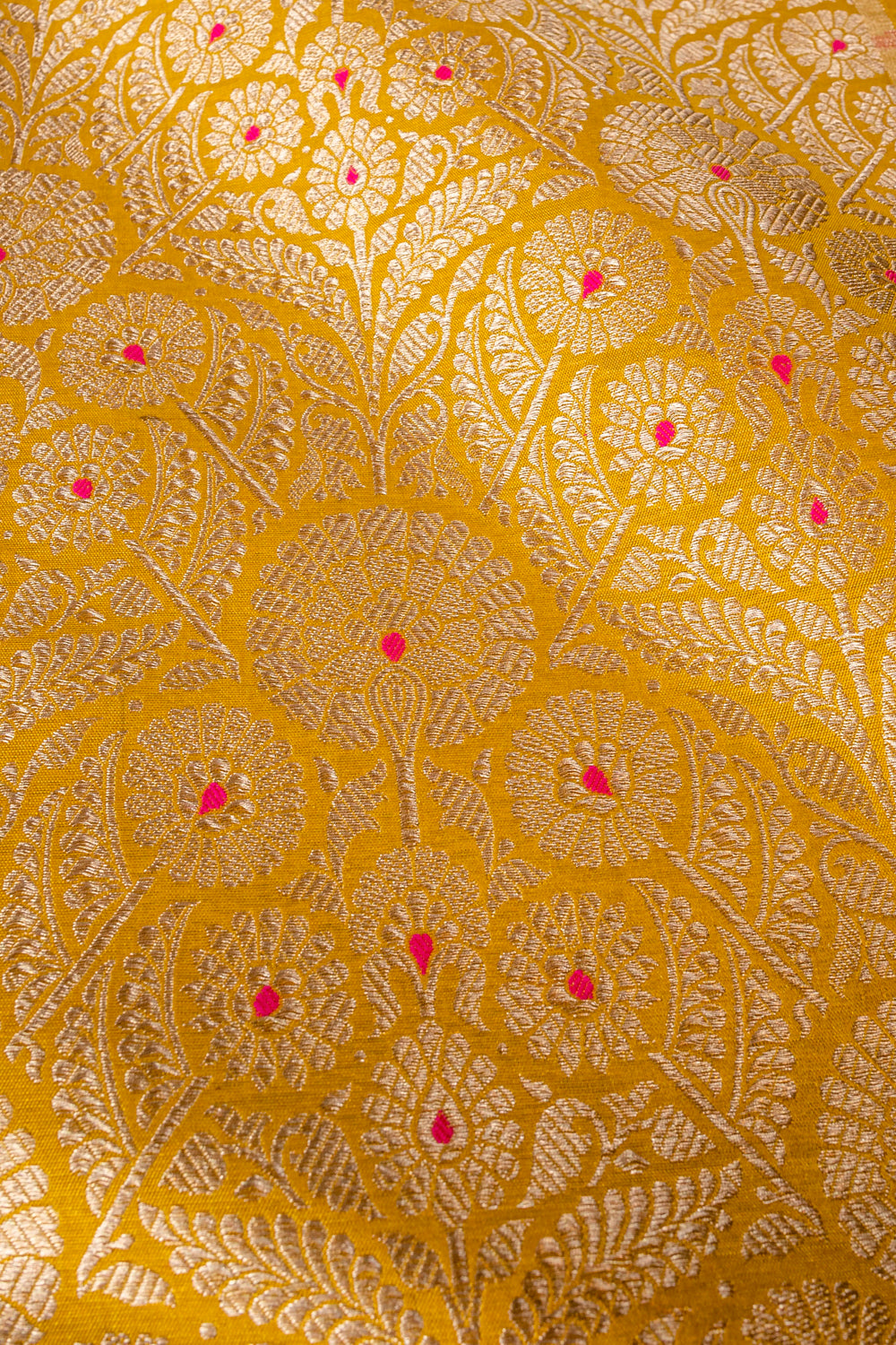 Handwoven yellow silk brocade fabric