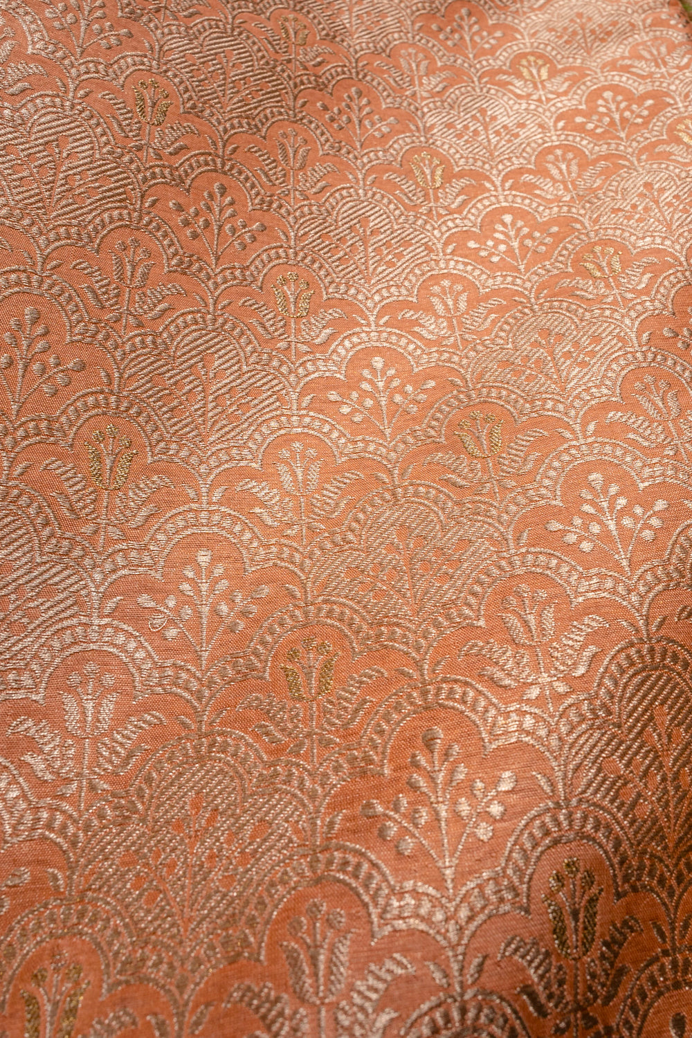 Handwoven peach silk brocade fabric