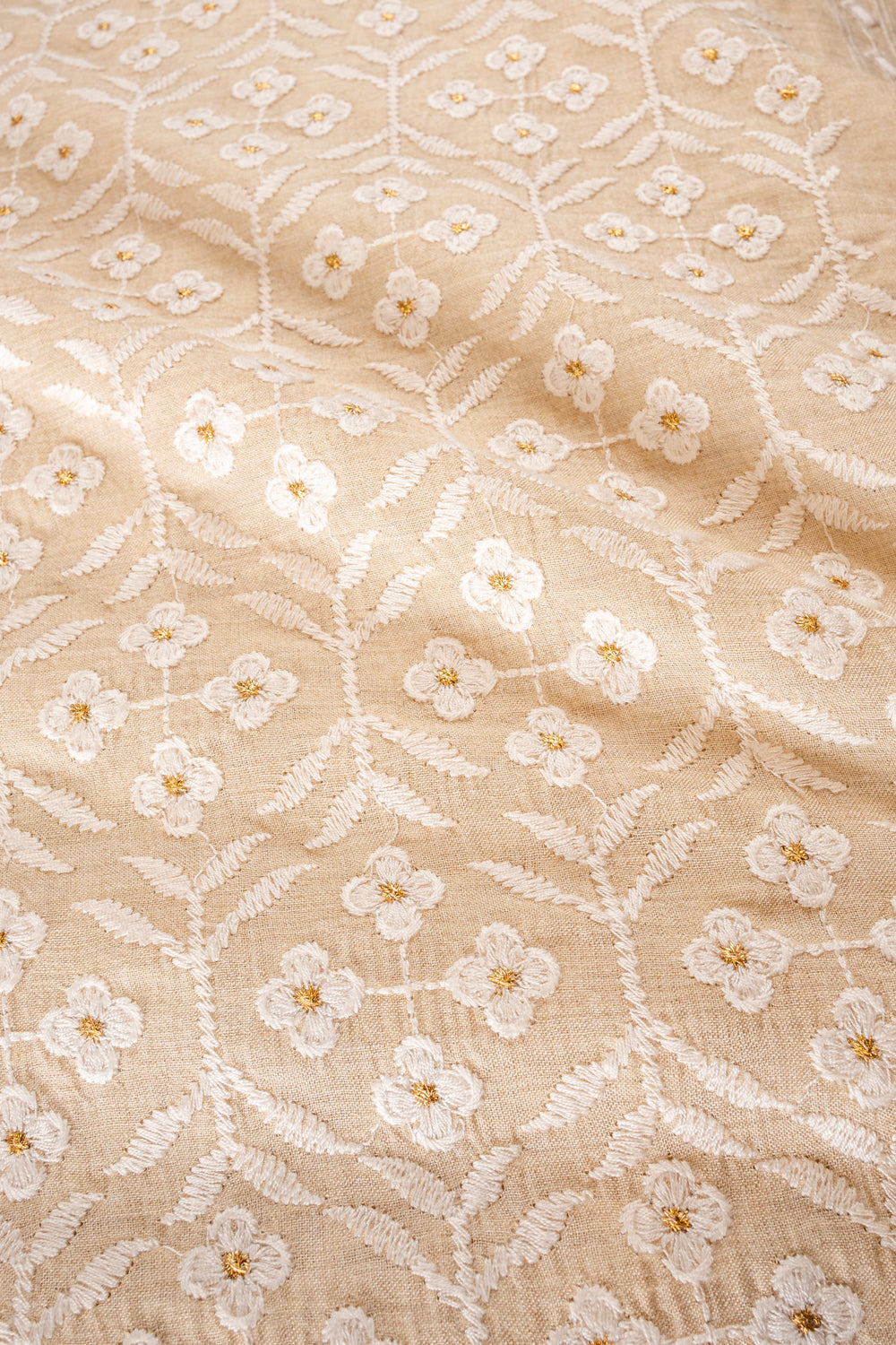 Handwoven natural embroidered muga silk fabric