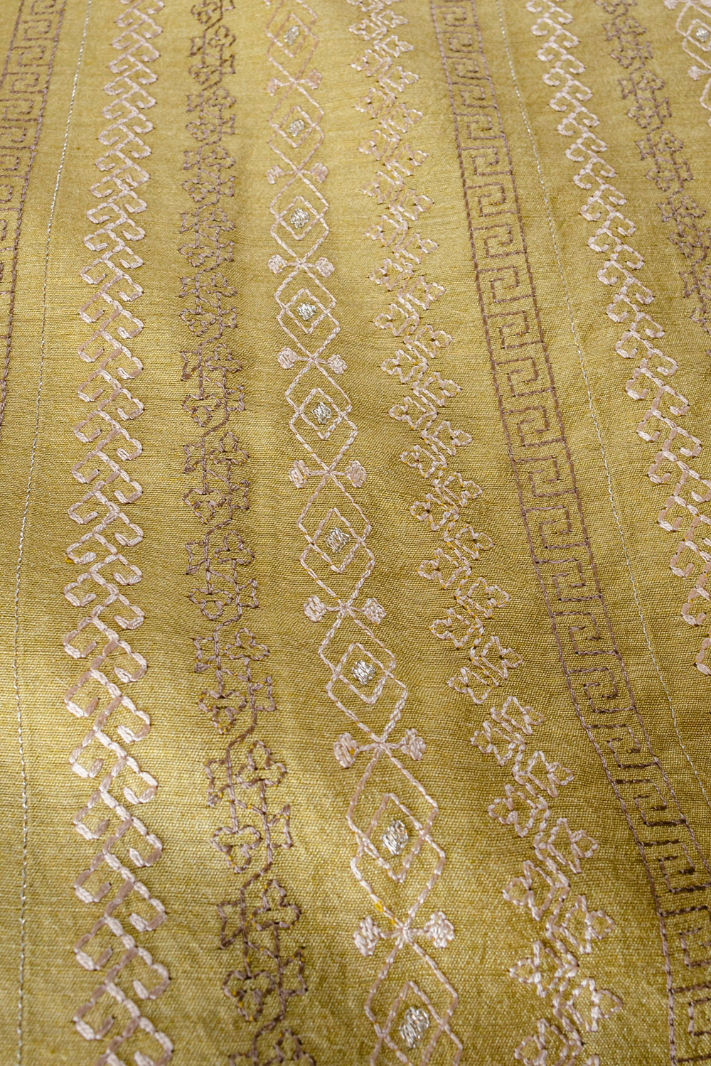 Handwoven green embroidered muga silk fabric