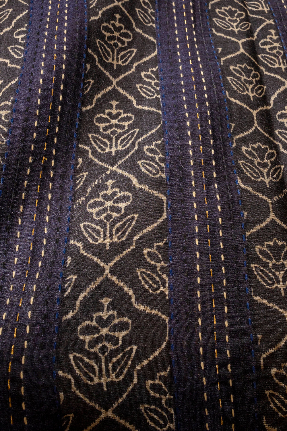 Handwoven charcoal-blue chinia silk fabric