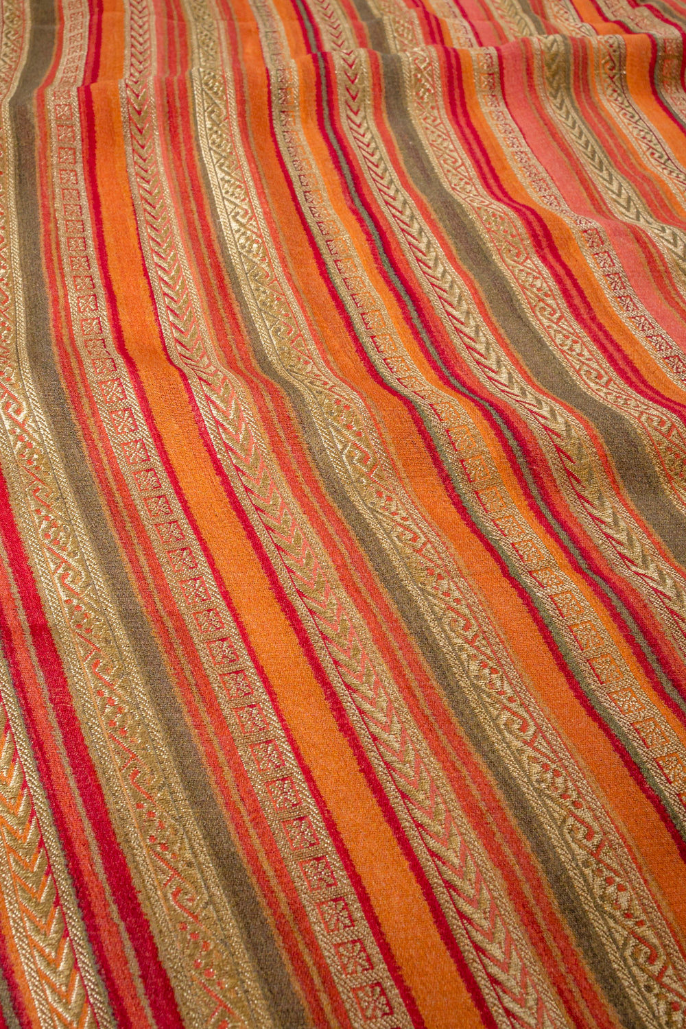 Handwoven orange-red georgette stripe fabric