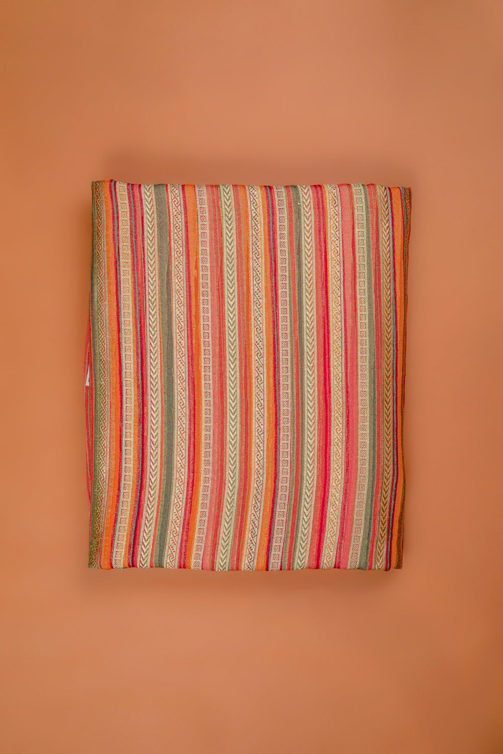 Handwoven orange-red georgette stripe fabric