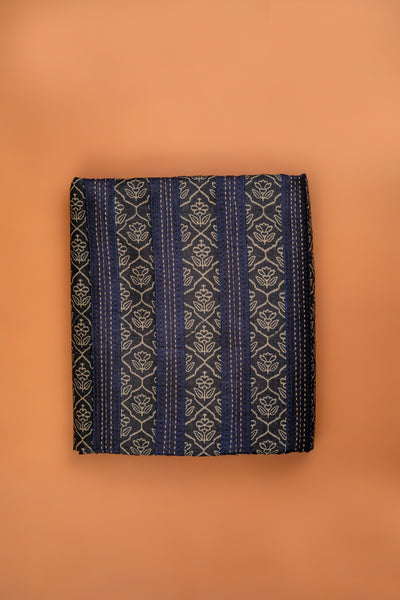 Handwoven charcoal-blue chinia silk fabric