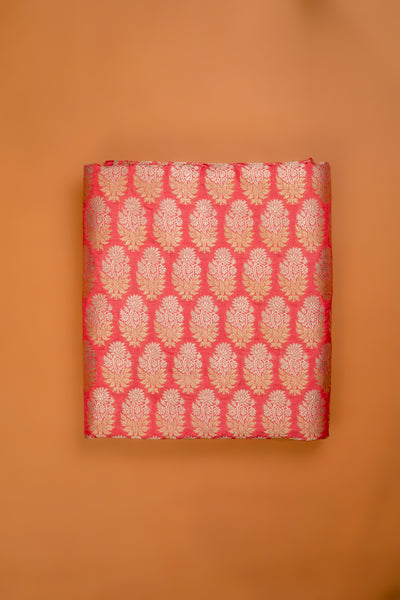 Handwoven coral silk boota fabric