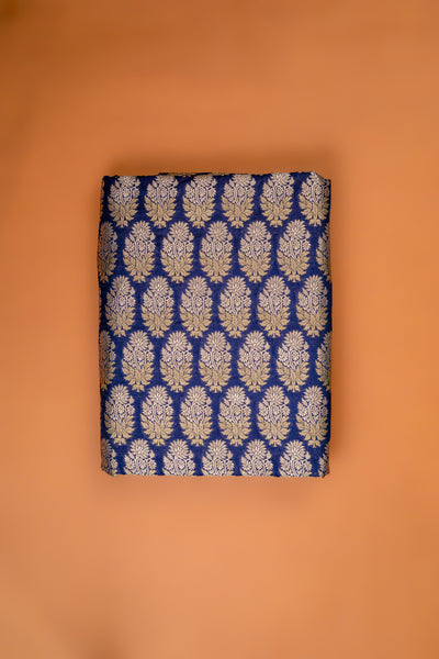 Handwoven navy blue silk boota fabric