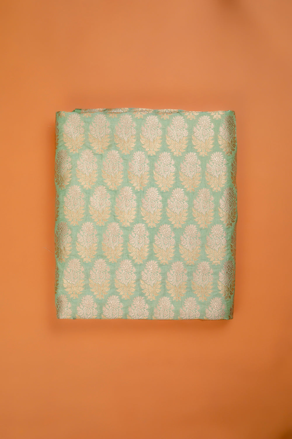 Handwoven mint green silk boota fabric