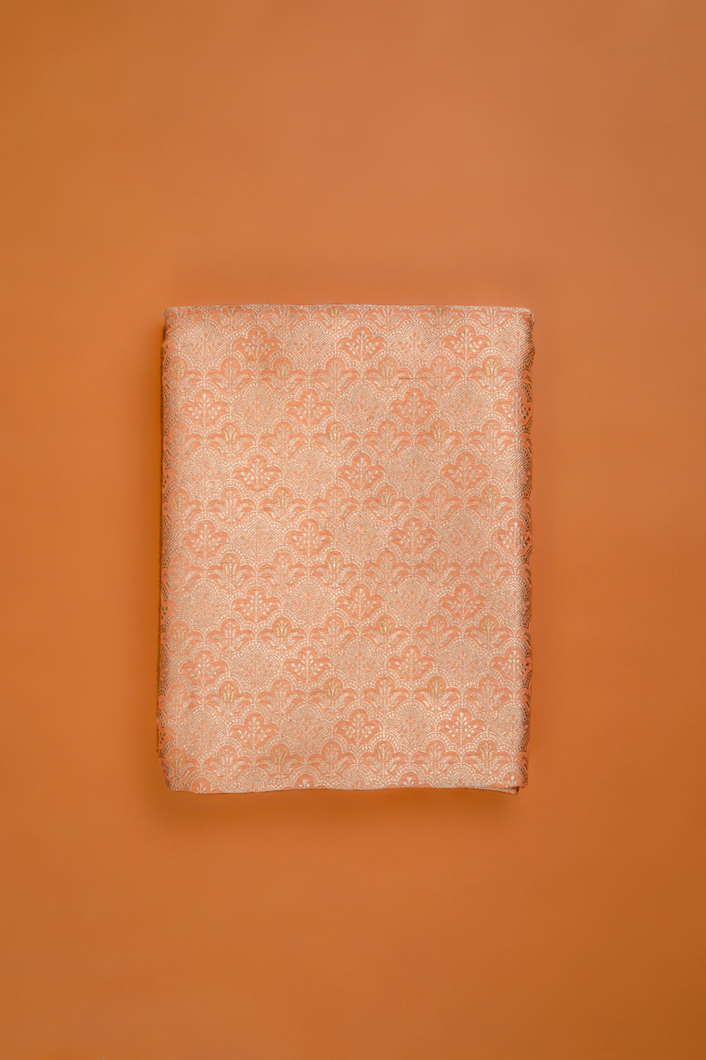 Handwoven peach silk brocade fabric