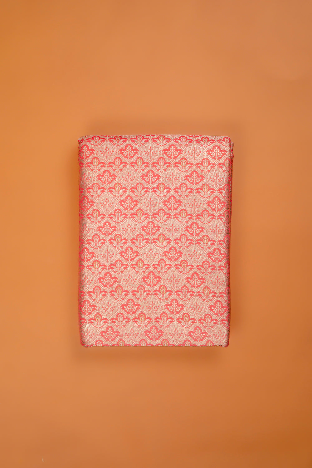 Handwoven coral silk brocade fabric