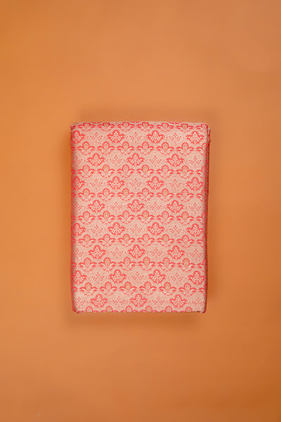 Handwoven coral silk brocade fabric