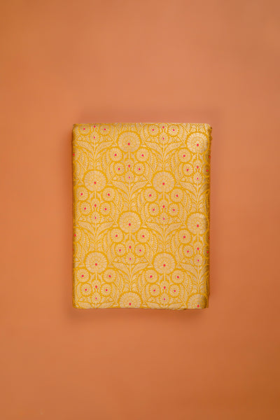 Handwoven yellow silk brocade fabric