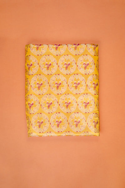 Handwoven yellow satin silk boota fabric