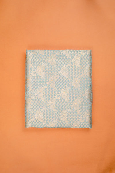 Handwoven powder blue silk brocade fabric