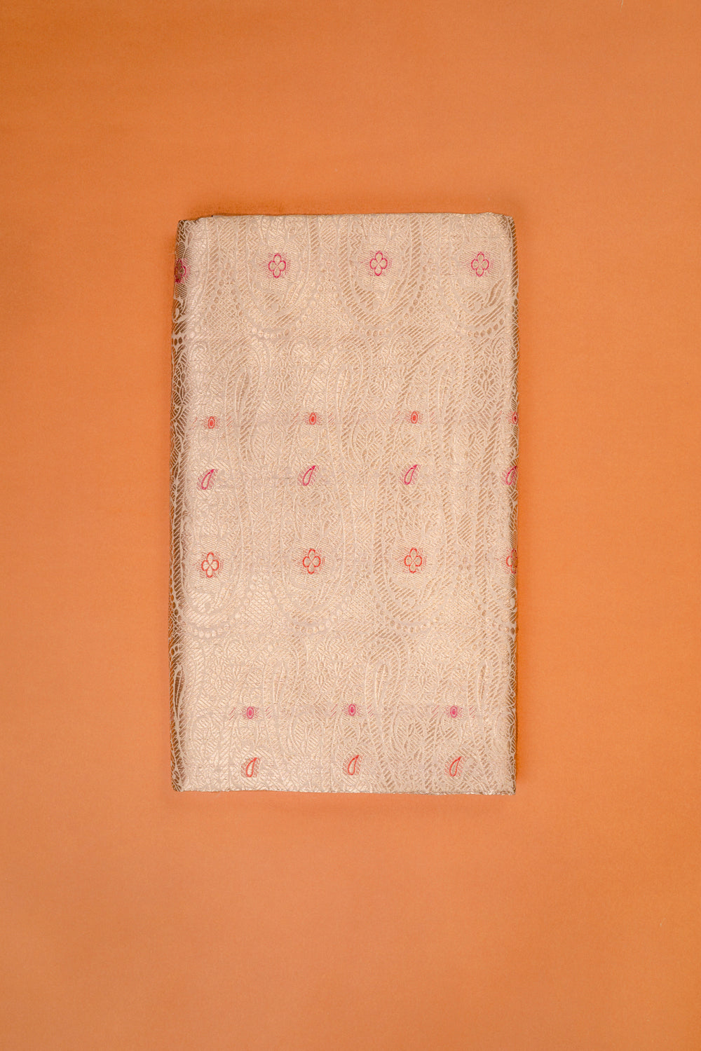 Handwoven off-white silk brocade fabric