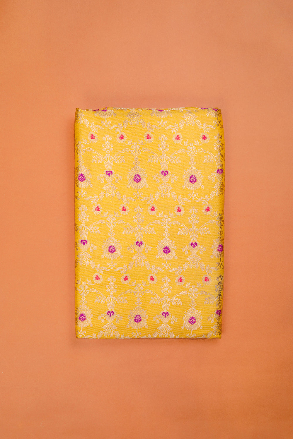 Handwoven yellow silk brocade fabric