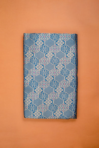 Handwoven blue silk brocade fabric