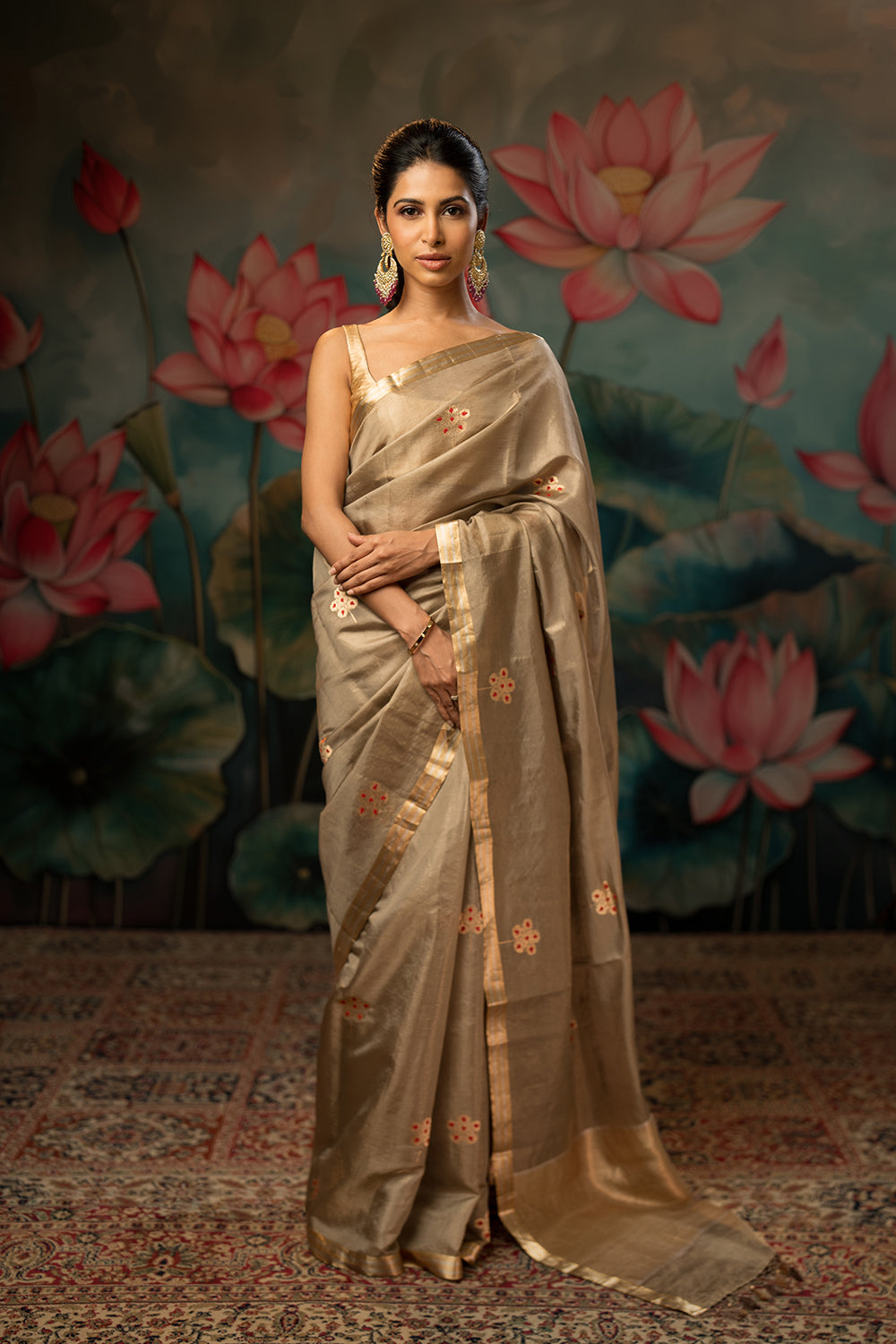 Antique Silver Handwoven Pure Tissue Chanderi Saree